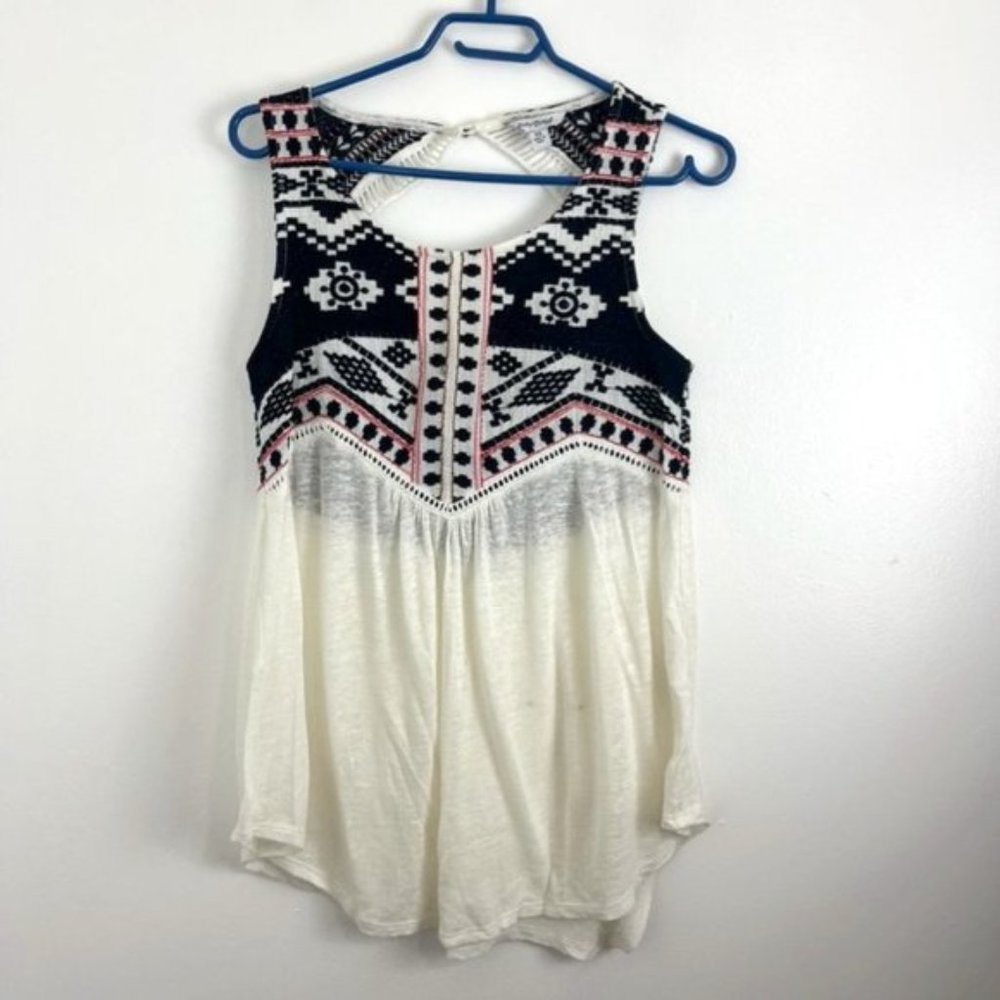 Lucky Brand Aztec Embroidered Flowy Tank Top